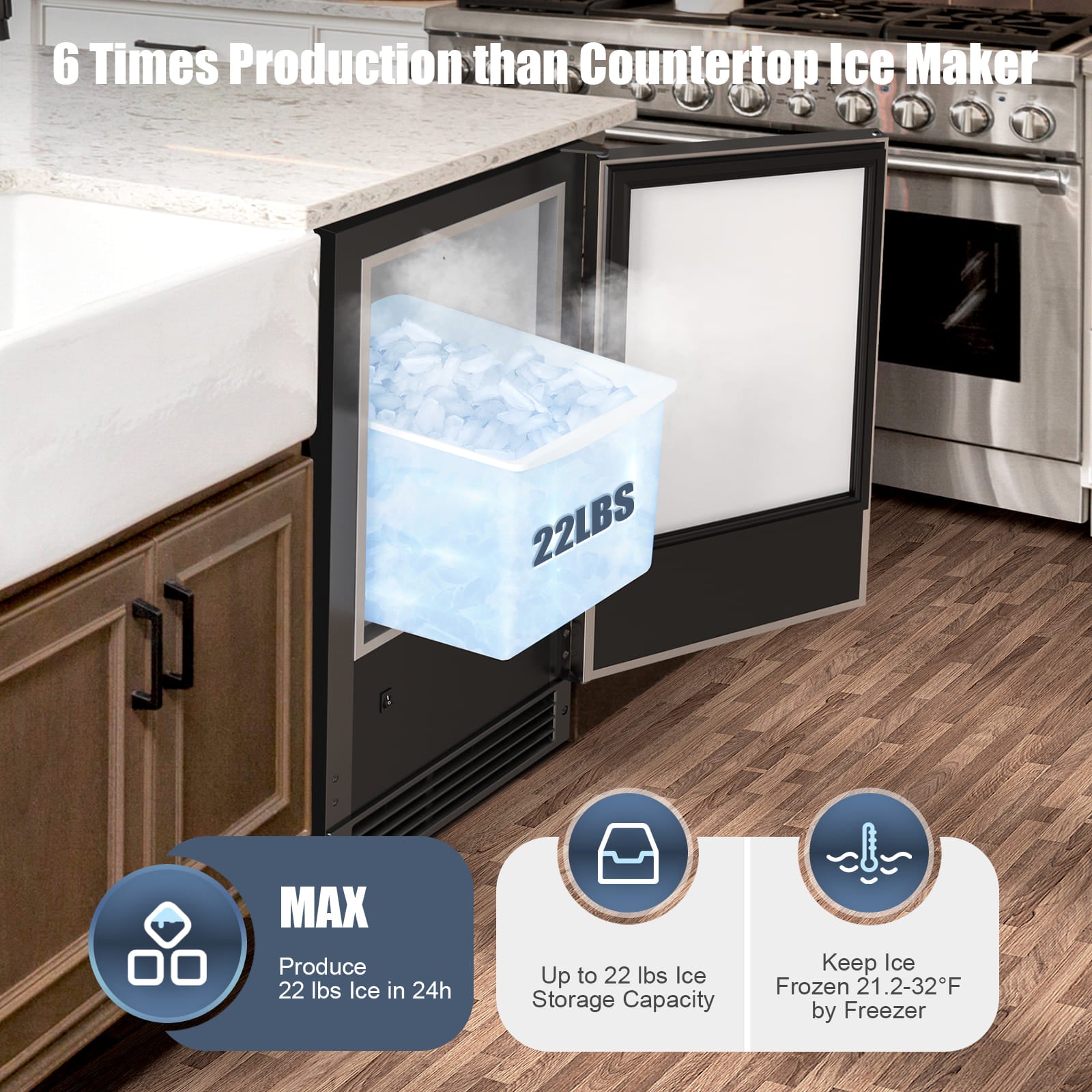 COTLIN 15" 22LBS/24H Undercounter Stainless Steel Crescent Ice Maker I